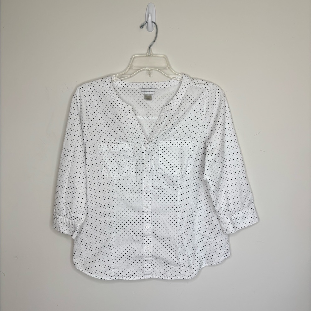 BN1 Christopher & Banks Button-Down Shirt White Black‎ Polka Dots Small